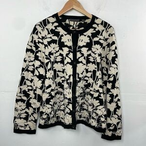 Amber Sun Merino Wool Cardigan Sweater Floral print with embroidery size Large